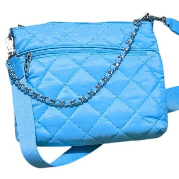 INC International Concepts Lt Blue Quilted Crossbody Bag Chain Strap - Picture 2 of 10